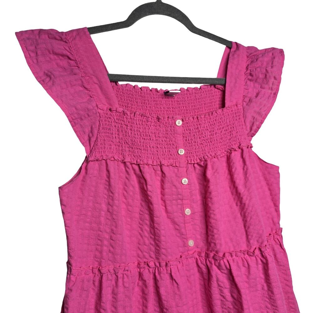 Old Navy Pink Smocked Midi Dress M Tiered Ruffle Strap Cottagecore Sundress - Picture 3 of 12